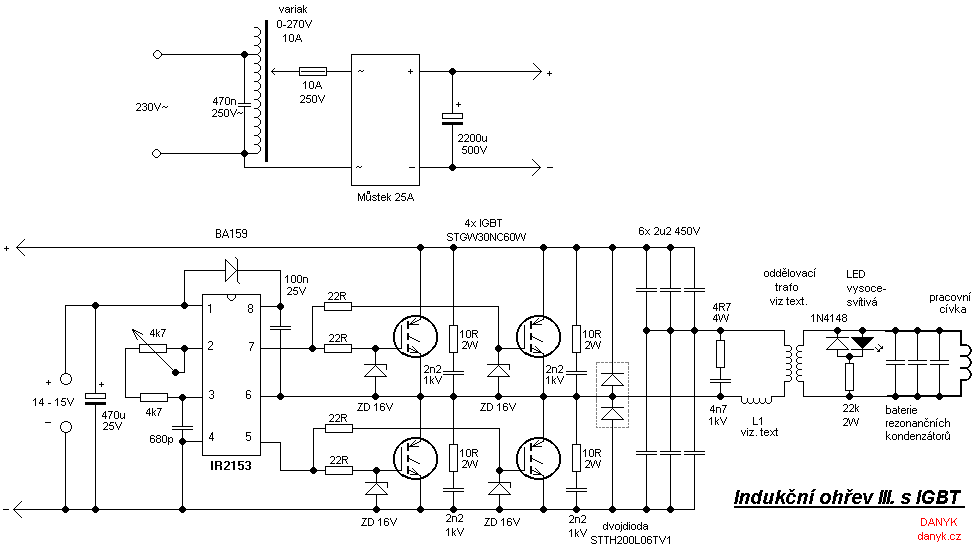The schematic diagram of the induction heater with IGBT's